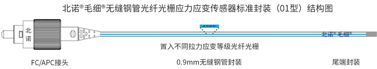 北諾?毛細(xì)?無(wú)縫鋼管 單端光纖光柵應(yīng)變傳感器結(jié)構(gòu)圖