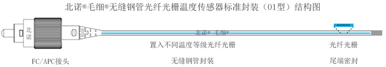 北諾300攝氏度毛細無縫鋼管單端光纖光柵傳感器（01型）結(jié)構(gòu)圖