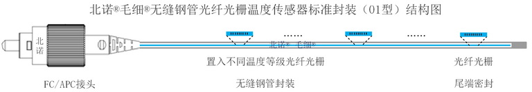北諾300攝氏度毛細無縫鋼管串式（陣列式）光纖光柵傳感器（01型）結(jié)構(gòu)圖